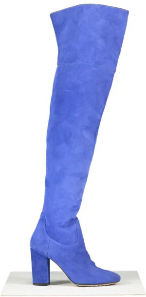 Pinko Electric Blue Suede Over The Knee Blovk Heel Boots UK 5 EU 38 👠