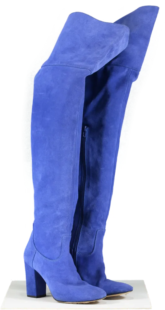 Pinko Electric Blue Suede Over The Knee Blovk Heel Boots UK 5 EU 38 👠