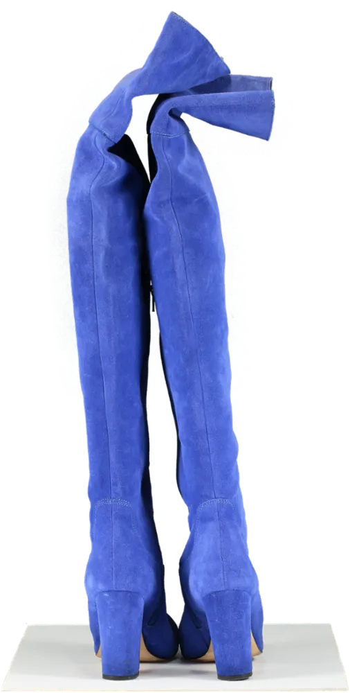 Pinko Electric Blue Suede Over The Knee Blovk Heel Boots UK 5 EU 38 👠