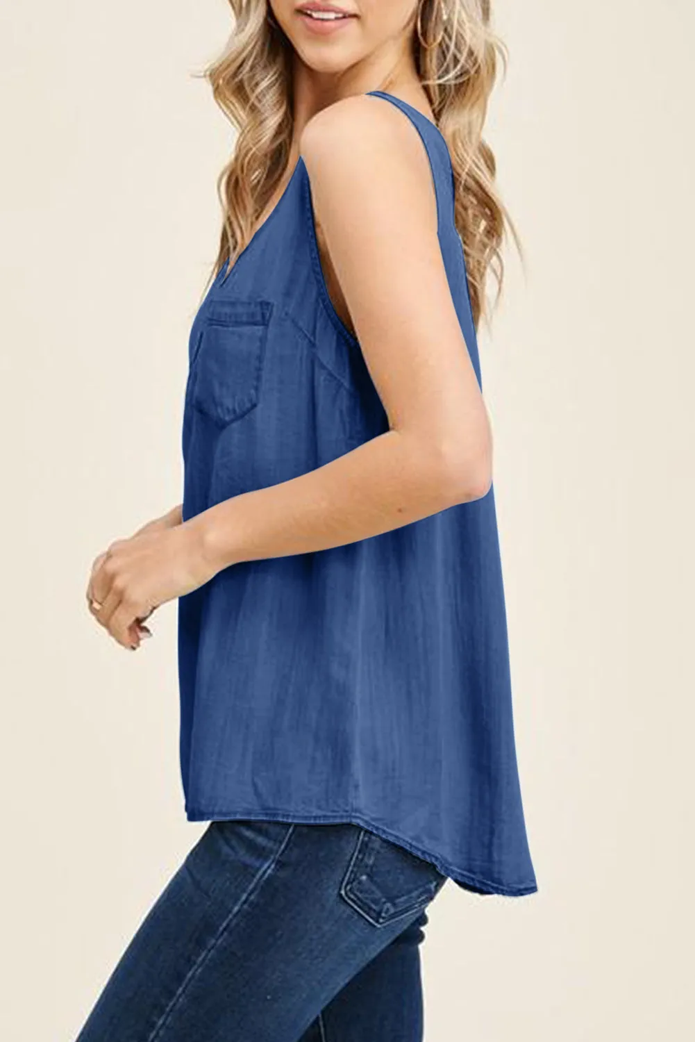 Plain Denim Bust Pocket Tank Top