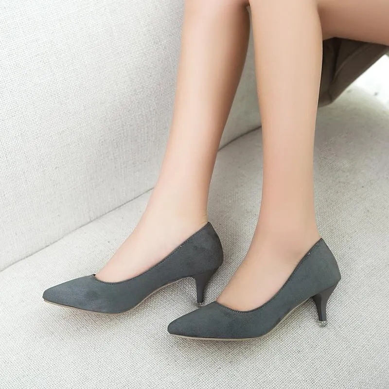 Plus Size 35-42 Spring Autumn Women Shoes Office lady Pumps Med Heels Boat Shoes Low heel Basic Pump Shallow dress Shoes CY2063