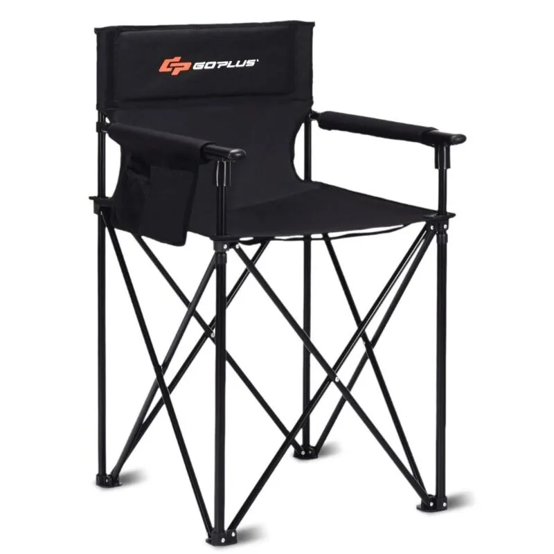 Portable 38 Inch Oversized High Camping Fishing Folding Chair - Color: Black