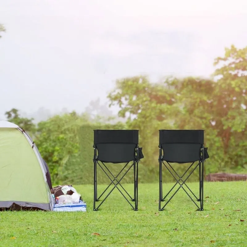 Portable 38 Inch Oversized High Camping Fishing Folding Chair - Color: Black