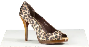 Poti Pati Brown Leopard Open Toe Heels UK 5 EU 38 👠