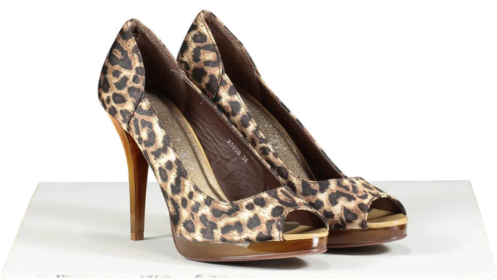 Poti Pati Brown Leopard Open Toe Heels UK 5 EU 38 👠