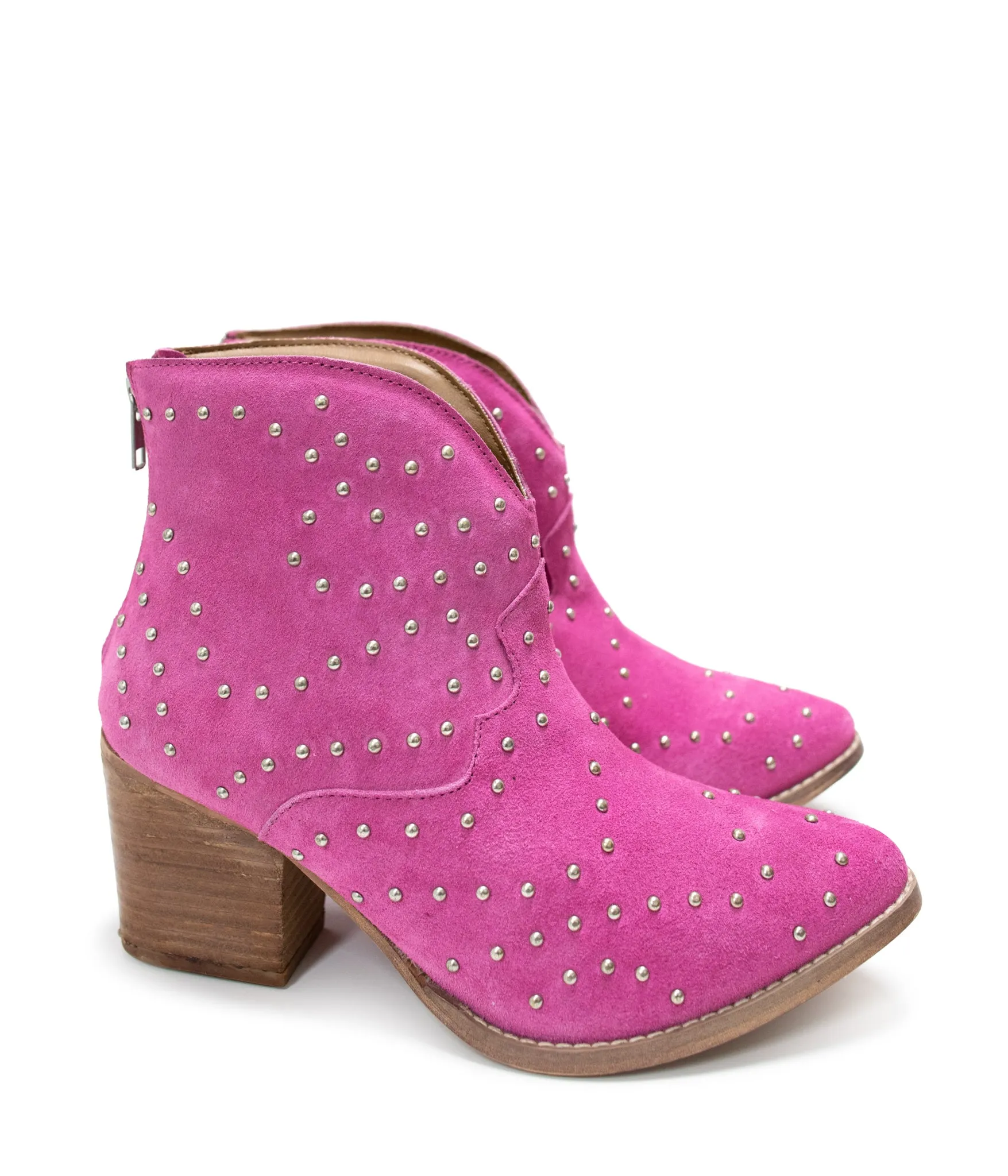 Pour Me Another Studded Heeled Ankle Boot in Magenta