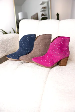Pour Me Another Studded Heeled Ankle Boot in Magenta
