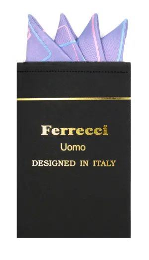 Pre-Folded Microfiber Blue Pink Geometric Handkerchief Pocket Square