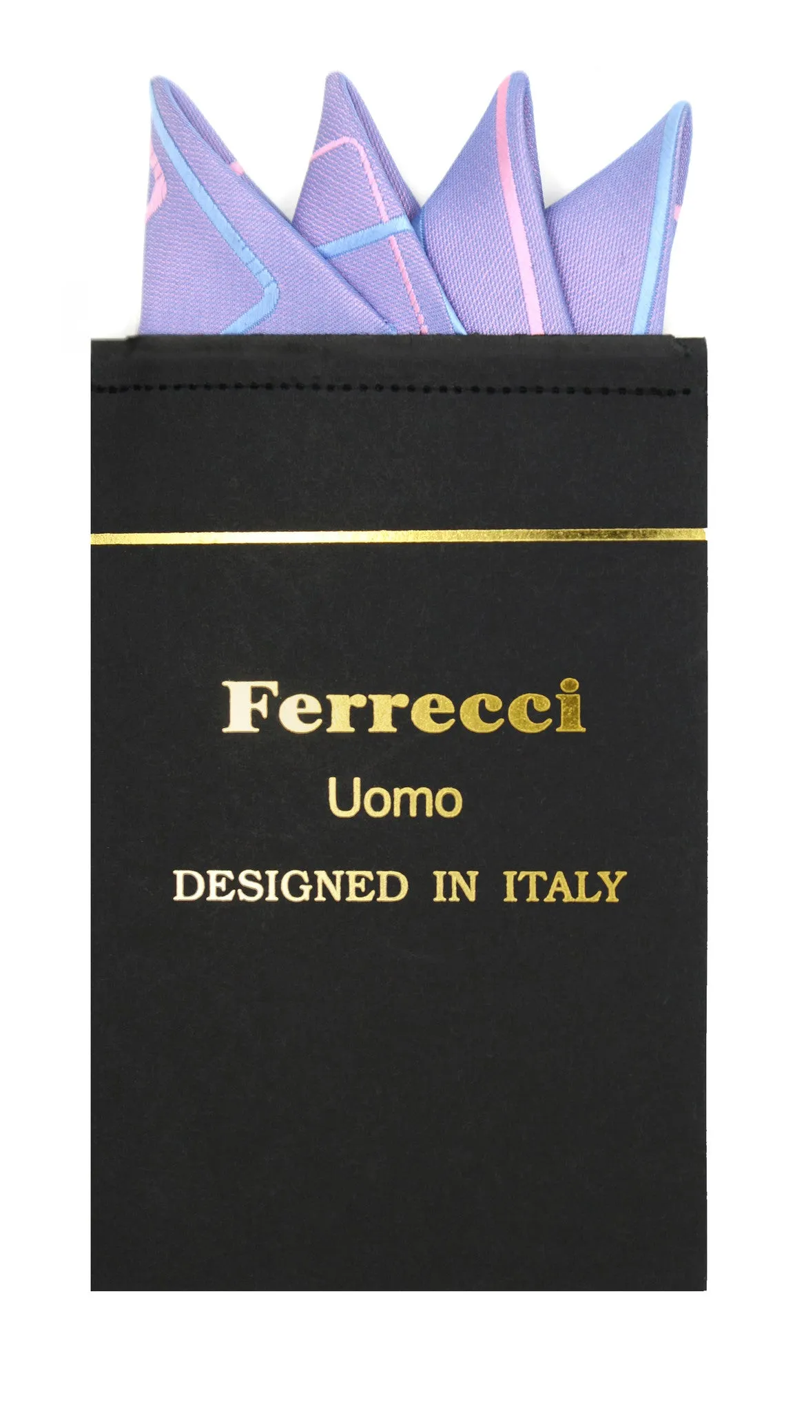 Pre-Folded Microfiber Blue Pink Geometric Handkerchief Pocket Square