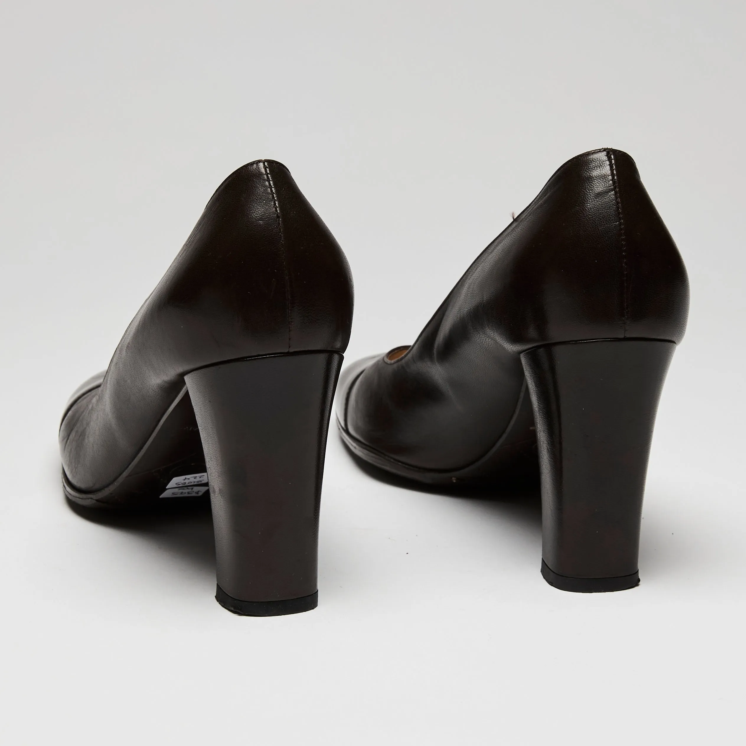 Pre-Loved Chanel™ Brown Leather Pump Heels with Camellia Flower Detail, Size 39.5