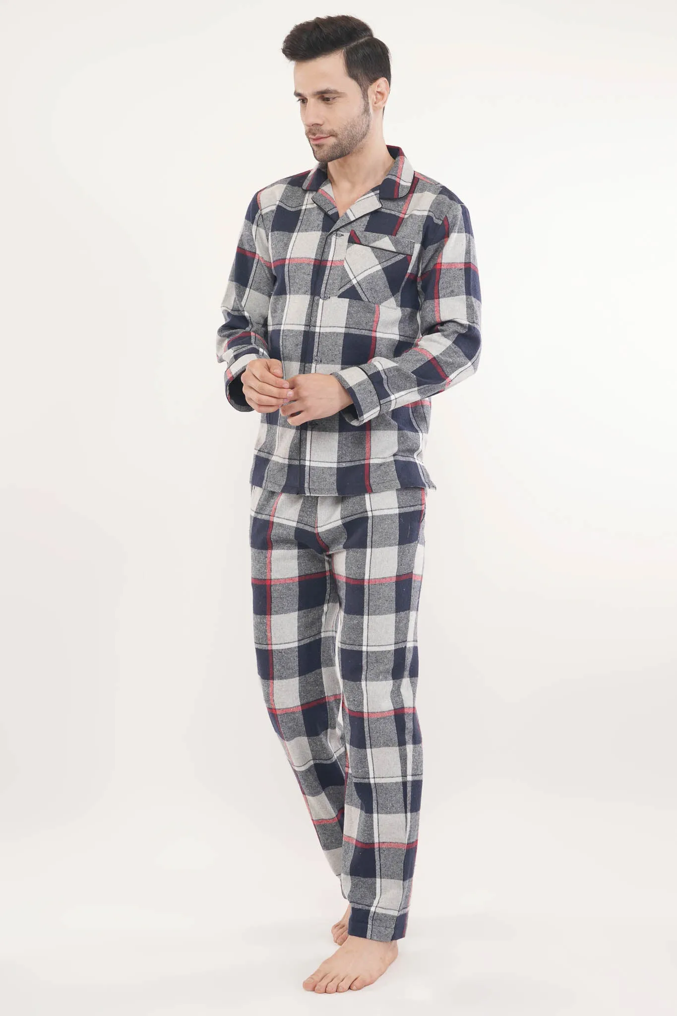 Prestige Blue | Blue Oxford Checks with Red Stripes Loungewear Set