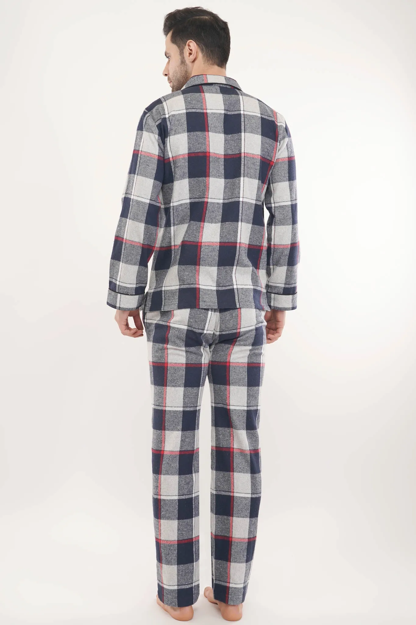 Prestige Blue | Blue Oxford Checks with Red Stripes Loungewear Set