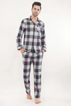 Prestige Blue | Blue Oxford Checks with Red Stripes Loungewear Set