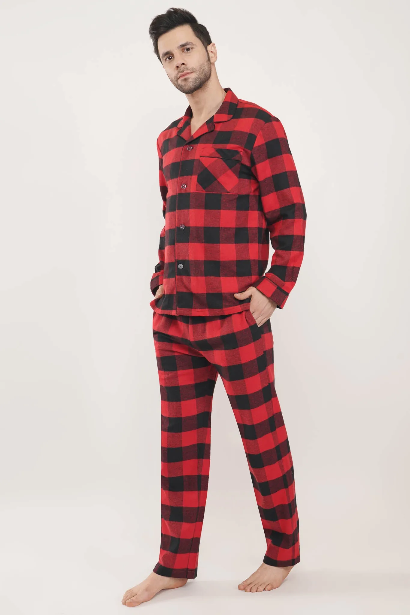 Prestige Red | Red & Black Oxford Checks Loungewear Set
