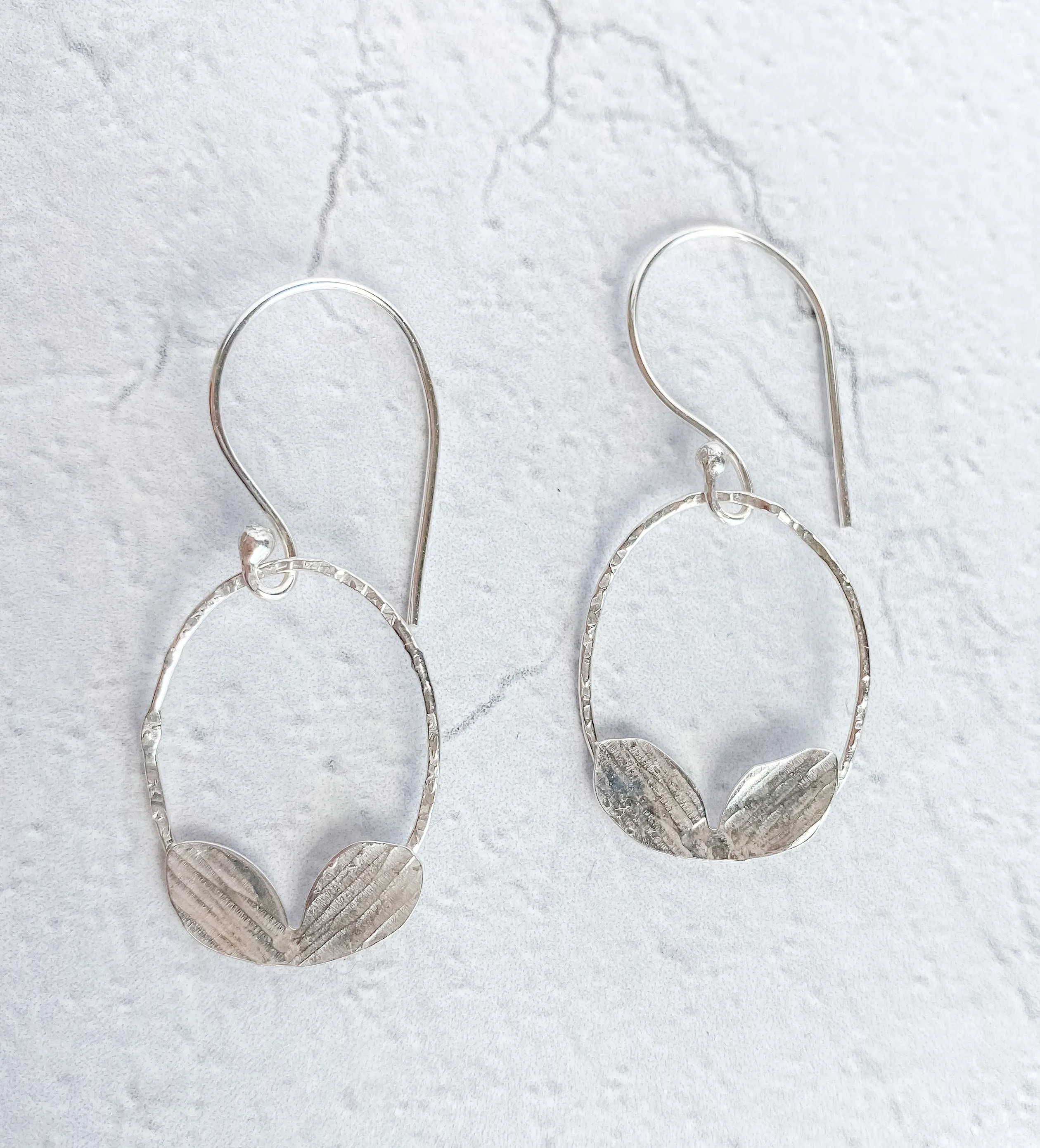 Pretty Petals~Sterling Silver Oval Hoop Earring Dangles