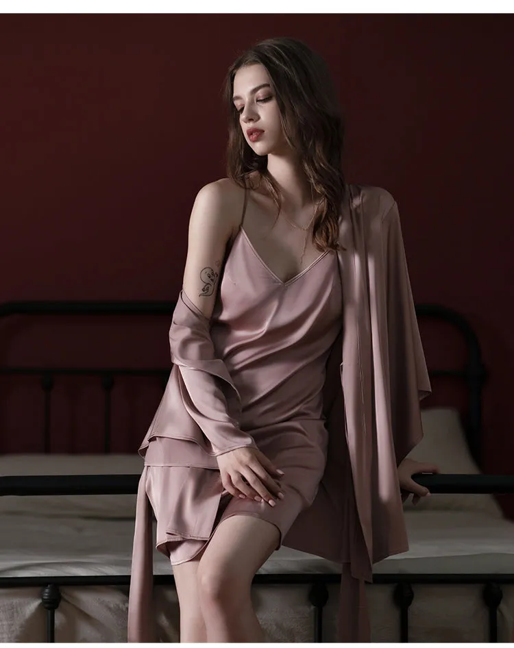 Pure Mulberry Silk Pink Robe for Spring & Summer, Bridesmaid Robe and Dress