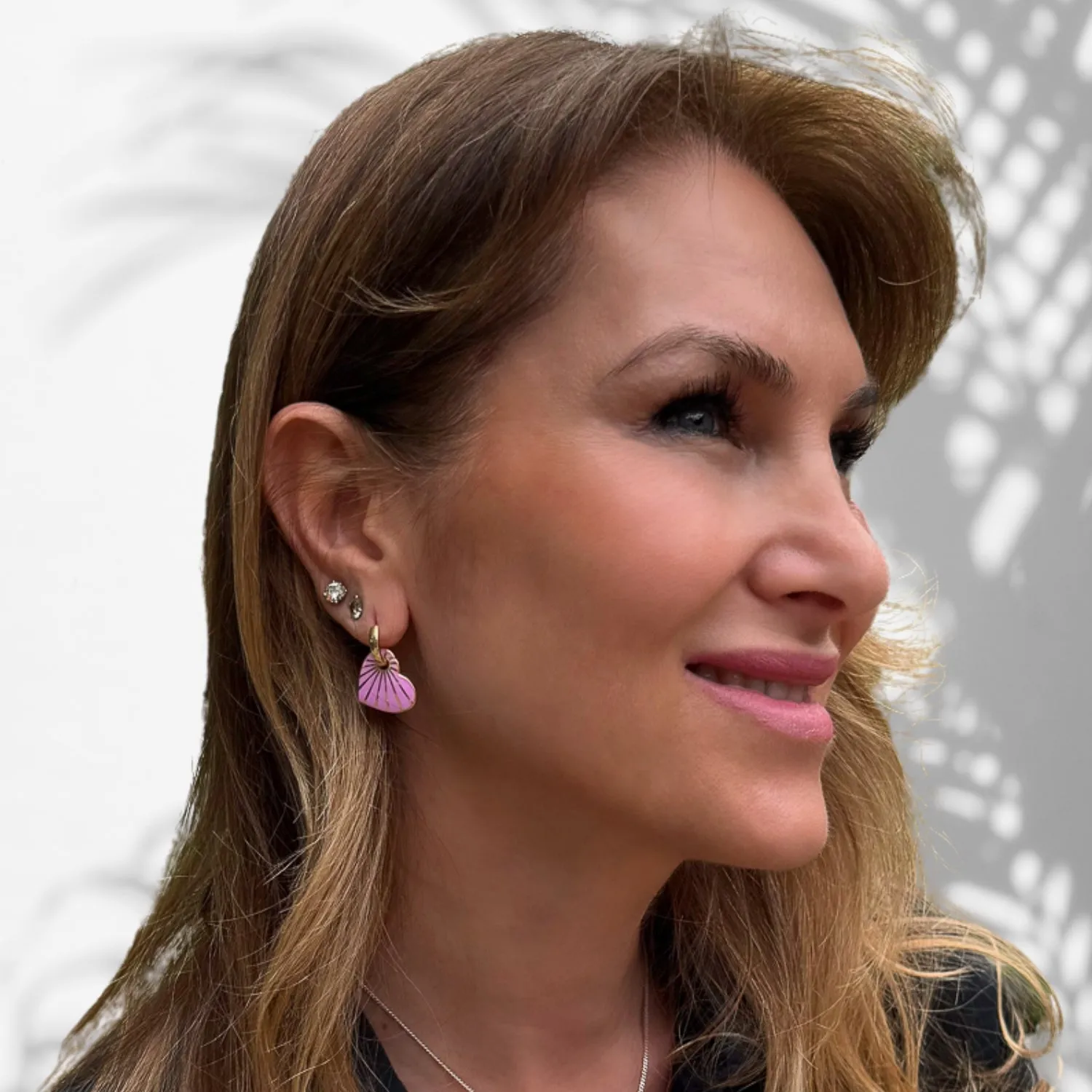 Purple Enamel Gold Heart Earrings