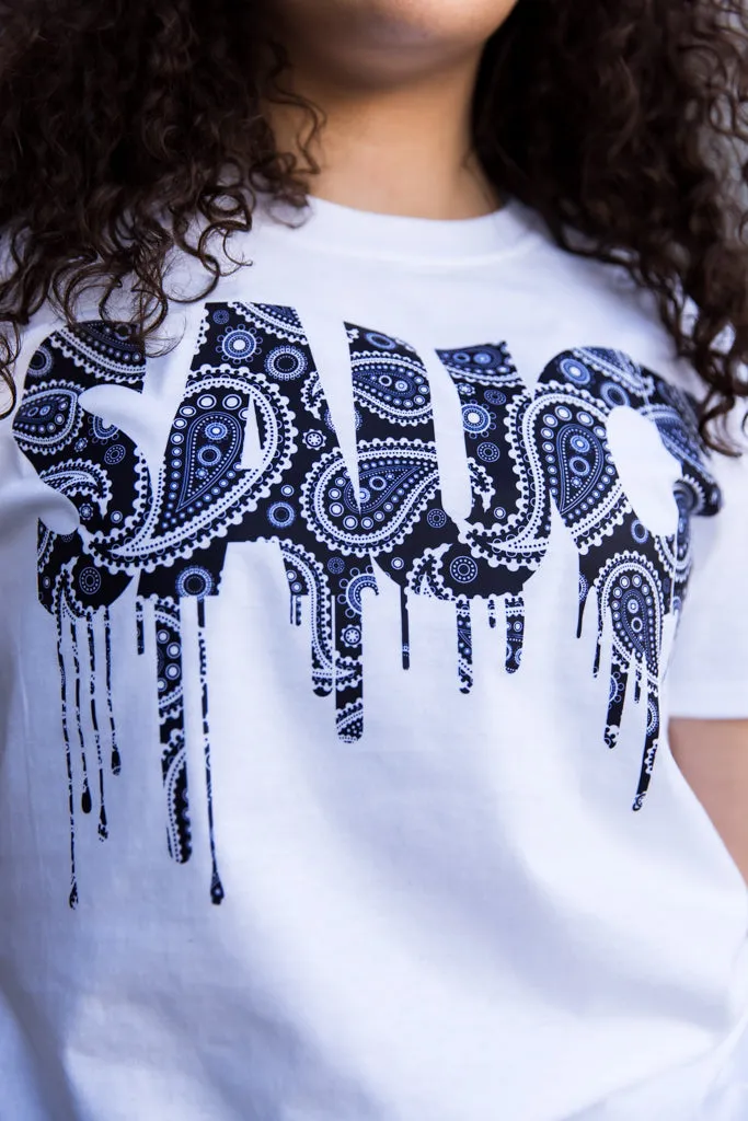 Purple Navy Paisley Bandana Sauce | White Tee