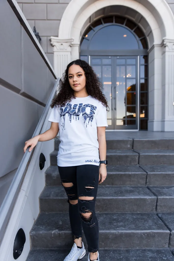 Purple Navy Paisley Bandana Sauce | White Tee
