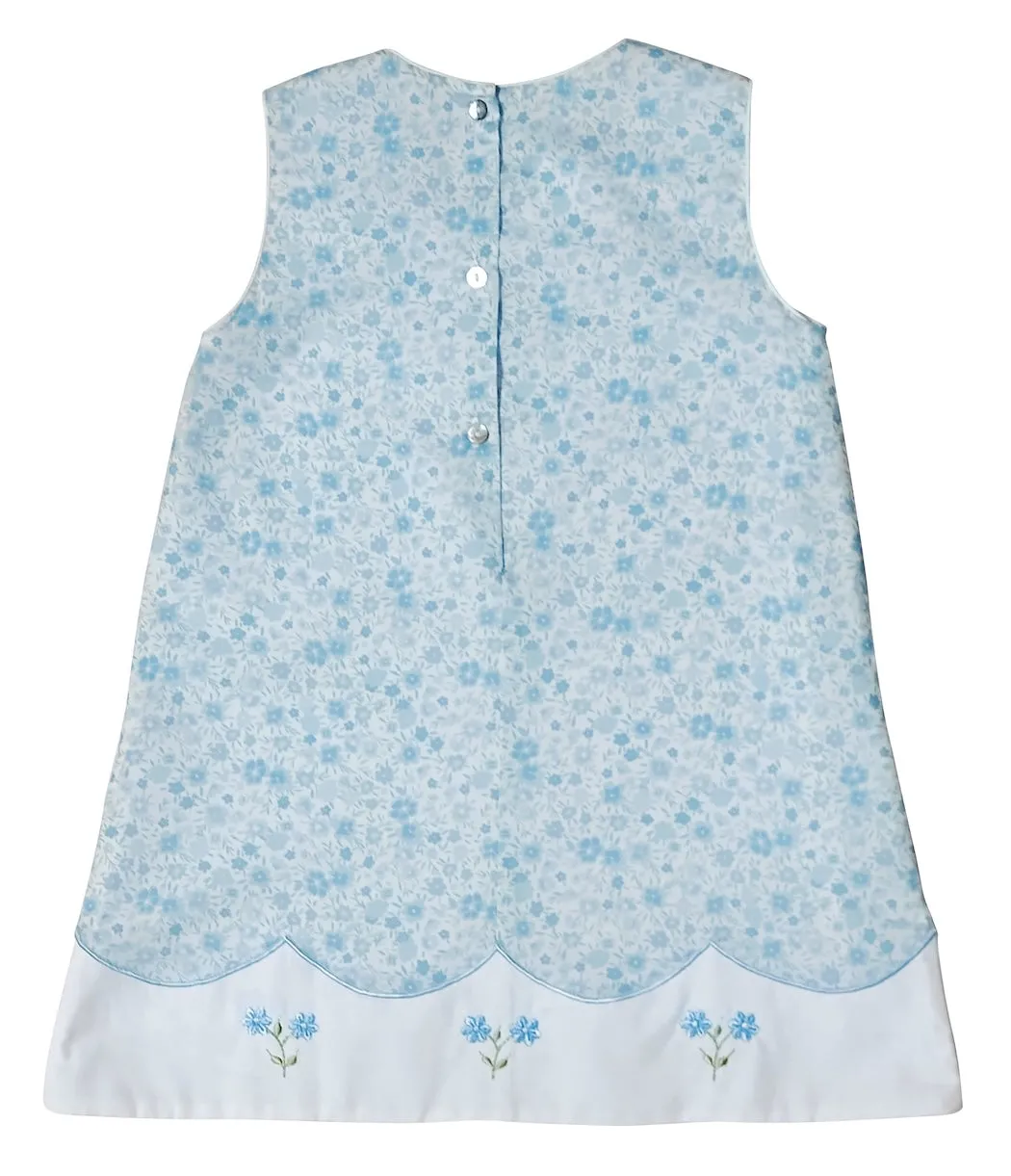 "Carly and Ronnie" Girl's Blue Floral A-Line Dress with Embroidery