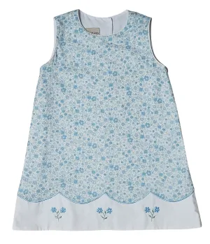 "Carly and Ronnie" Girl's Blue Floral A-Line Dress with Embroidery