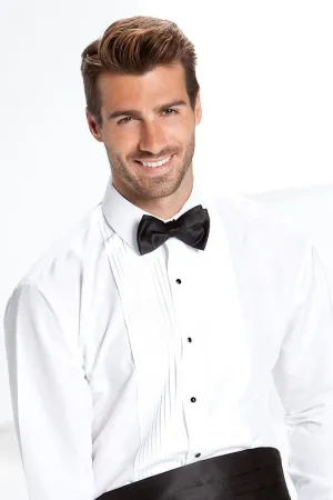"Gino" White Pleated Laydown Tuxedo Shirt