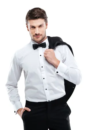 "Julian" White Laydown Tuxedo Shirt