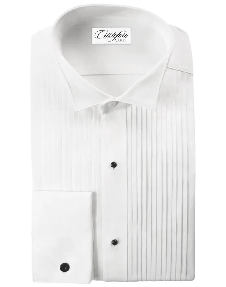 "Verona" White Pleated Wingtip Tuxedo Shirt