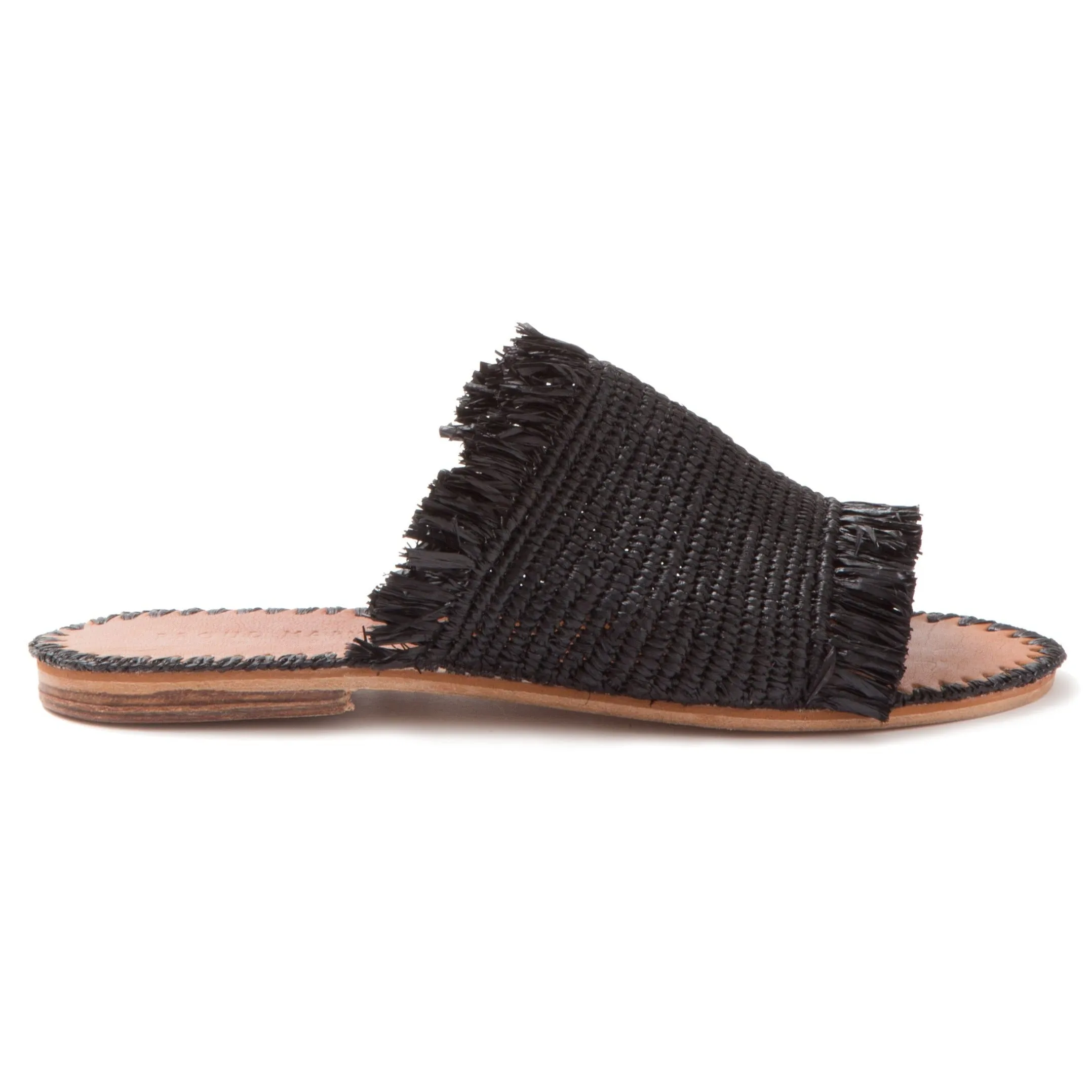 Raffia Fringe Slide (Black)