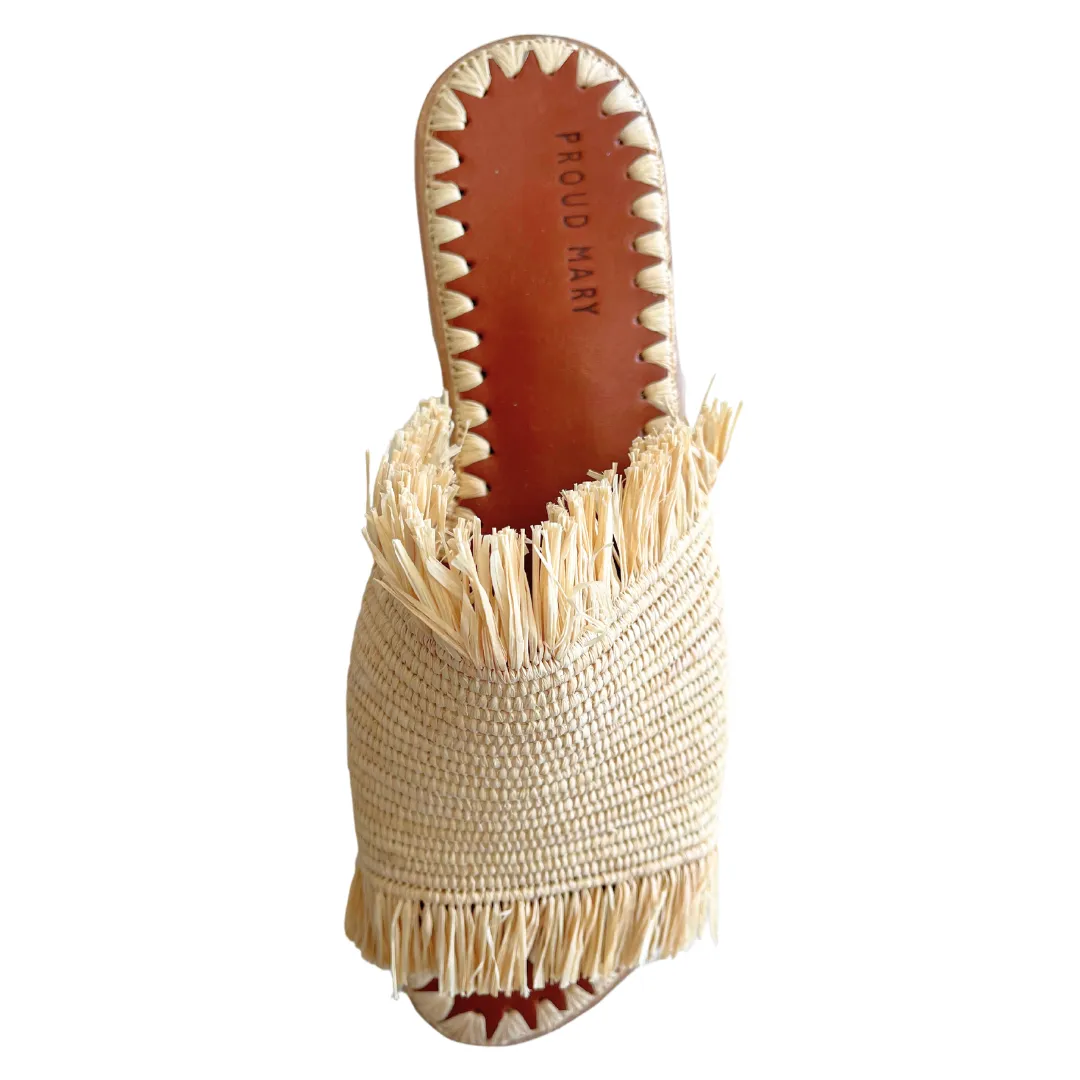 Raffia Fringe Slide (Natural)