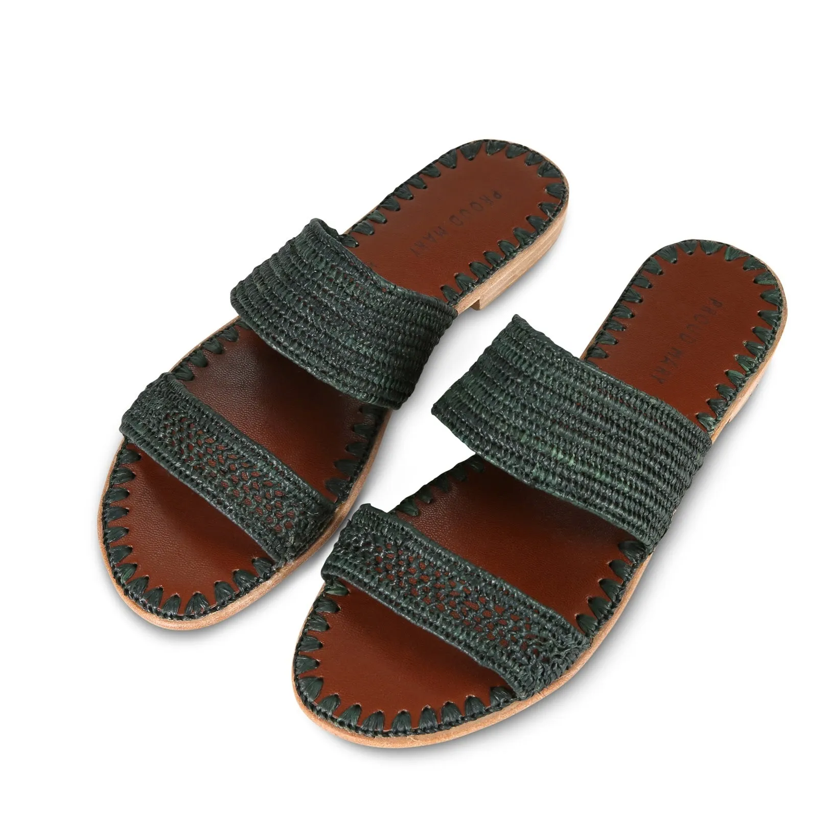 Raffia Two-Strap Slide (Forest)