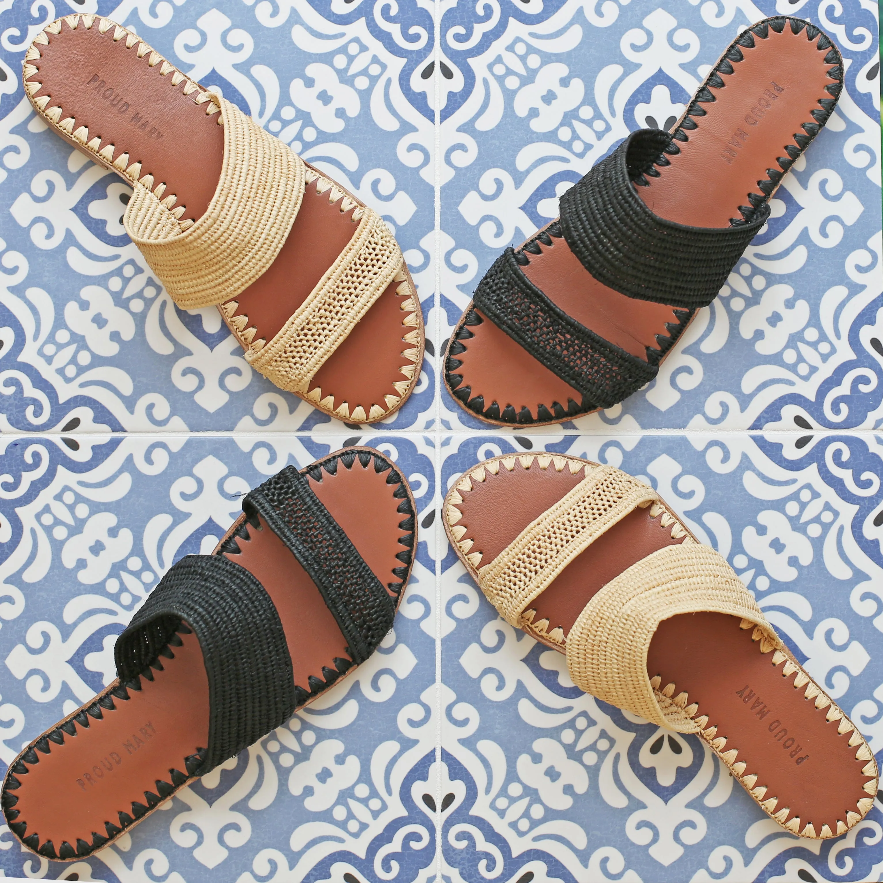 Raffia Two-Strap Slide (Forest)