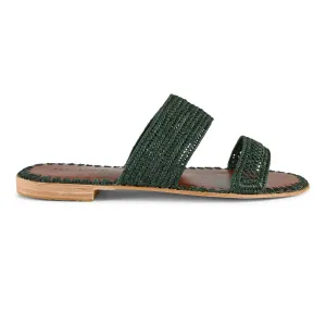 Raffia Two-Strap Slide (Forest)