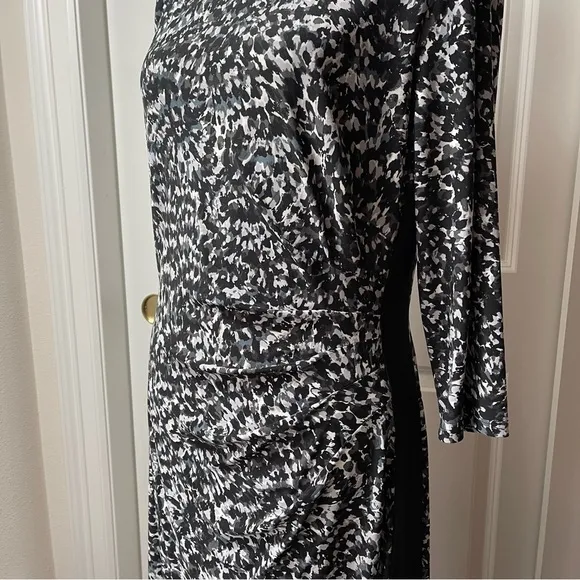 Ralph Lauren Ruched Fitted Dress 3/4 Sleeve Faux Wrap Bodycon Stretch Pullover