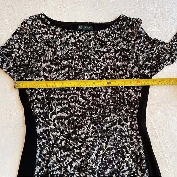Ralph Lauren Ruched Fitted Dress 3/4 Sleeve Faux Wrap Bodycon Stretch Pullover