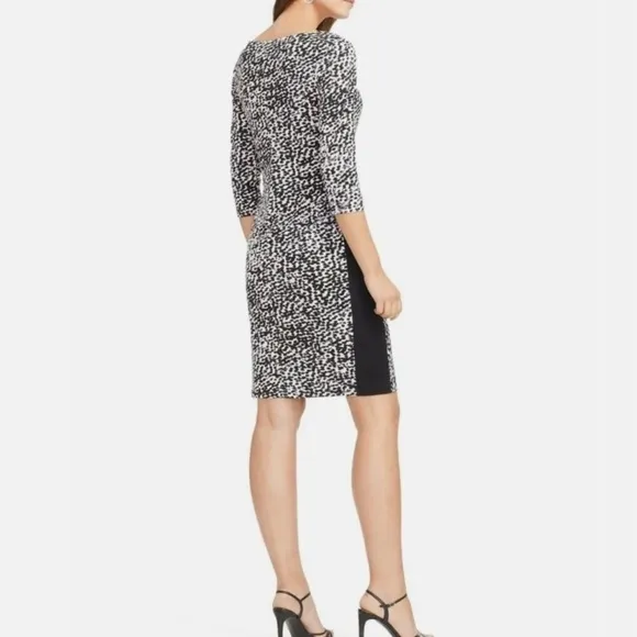 Ralph Lauren Ruched Fitted Dress 3/4 Sleeve Faux Wrap Bodycon Stretch Pullover