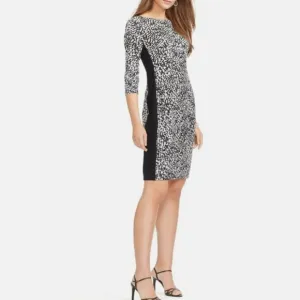 Ralph Lauren Ruched Fitted Dress 3/4 Sleeve Faux Wrap Bodycon Stretch Pullover