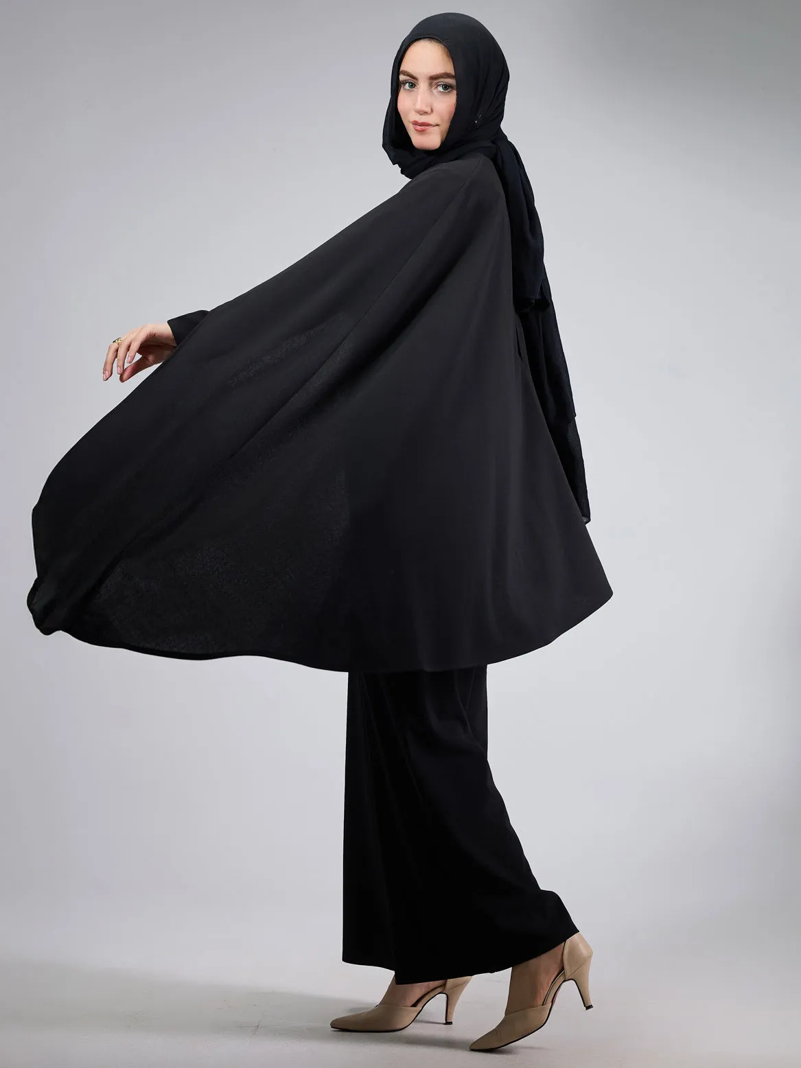 Rastan Timeless Elegance Crepe Modesty Dress with Cape Detail