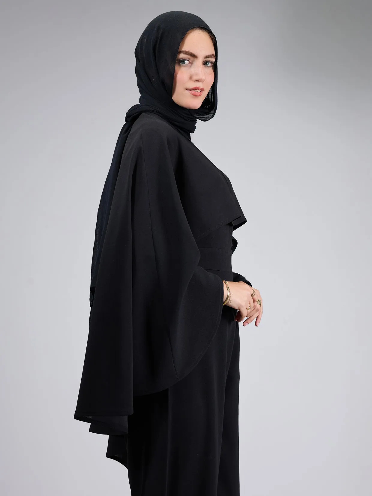 Rastan Timeless Elegance Crepe Modesty Dress with Cape Detail