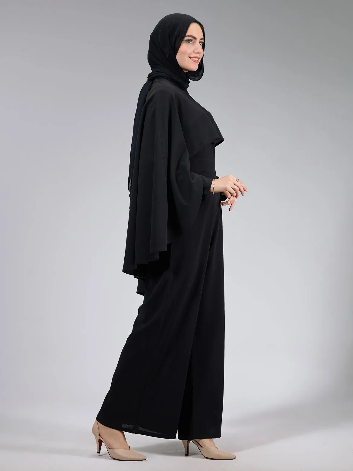 Rastan Timeless Elegance Crepe Modesty Dress with Cape Detail