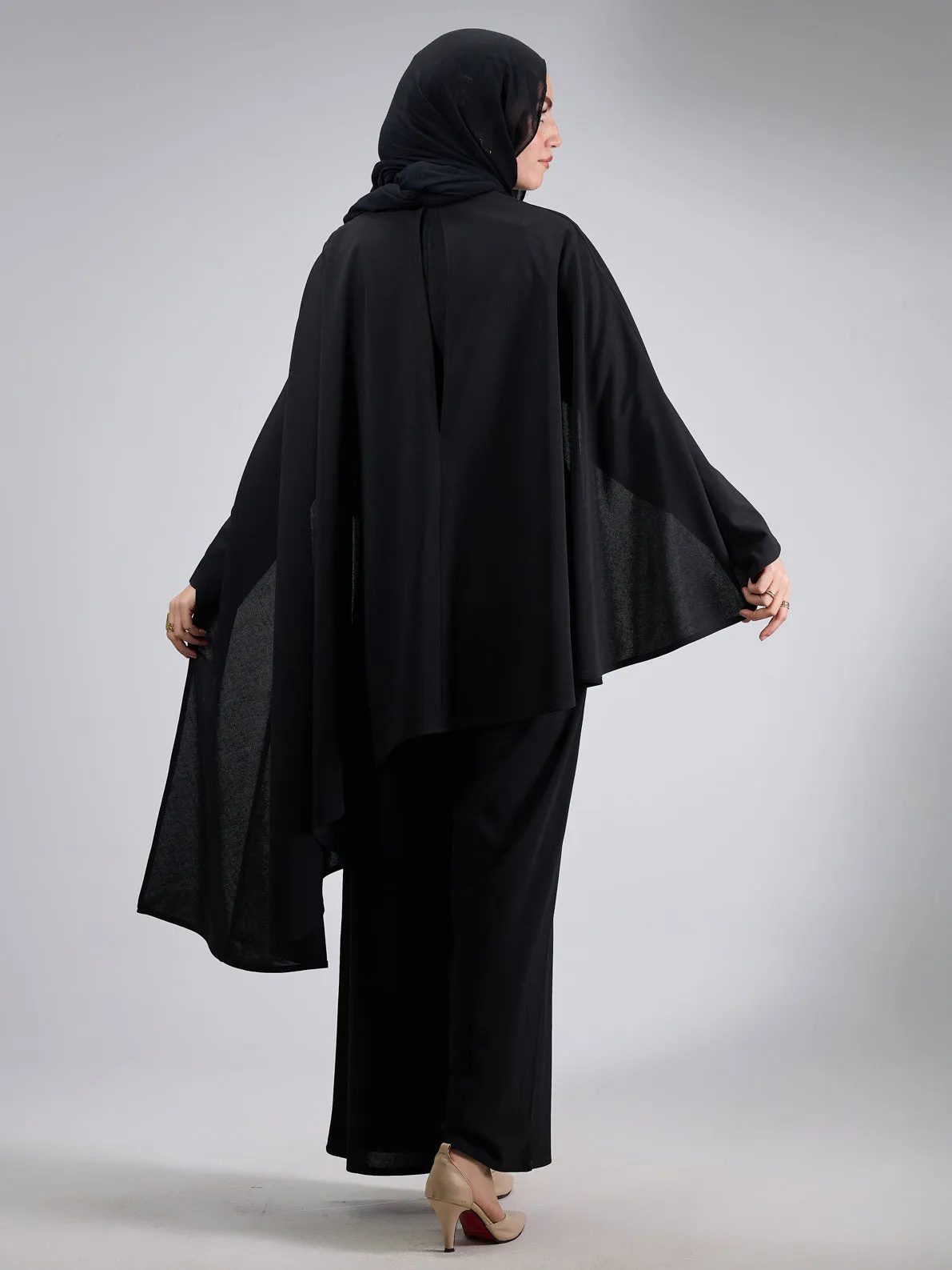 Rastan Timeless Elegance Crepe Modesty Dress with Cape Detail