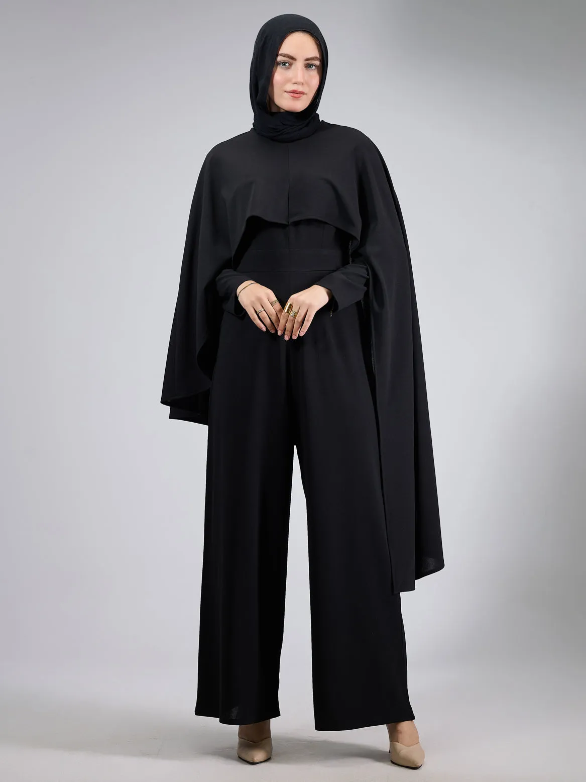 Rastan Timeless Elegance Crepe Modesty Dress with Cape Detail