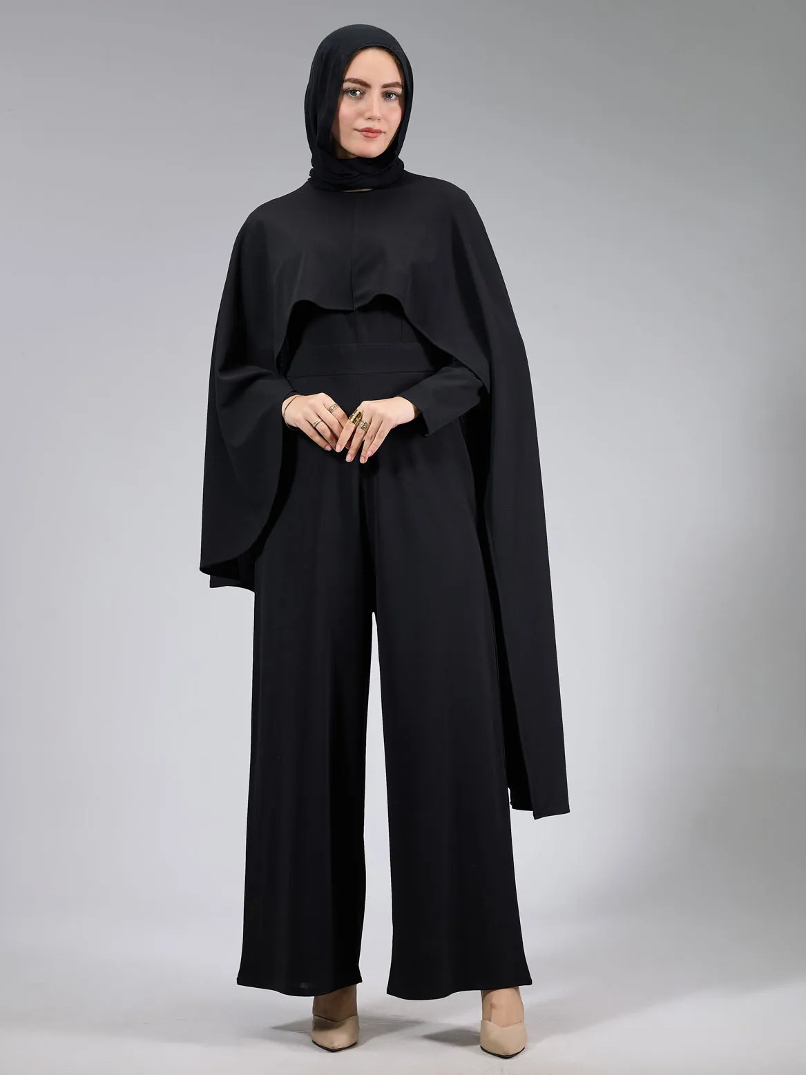 Rastan Timeless Elegance Crepe Modesty Dress with Cape Detail