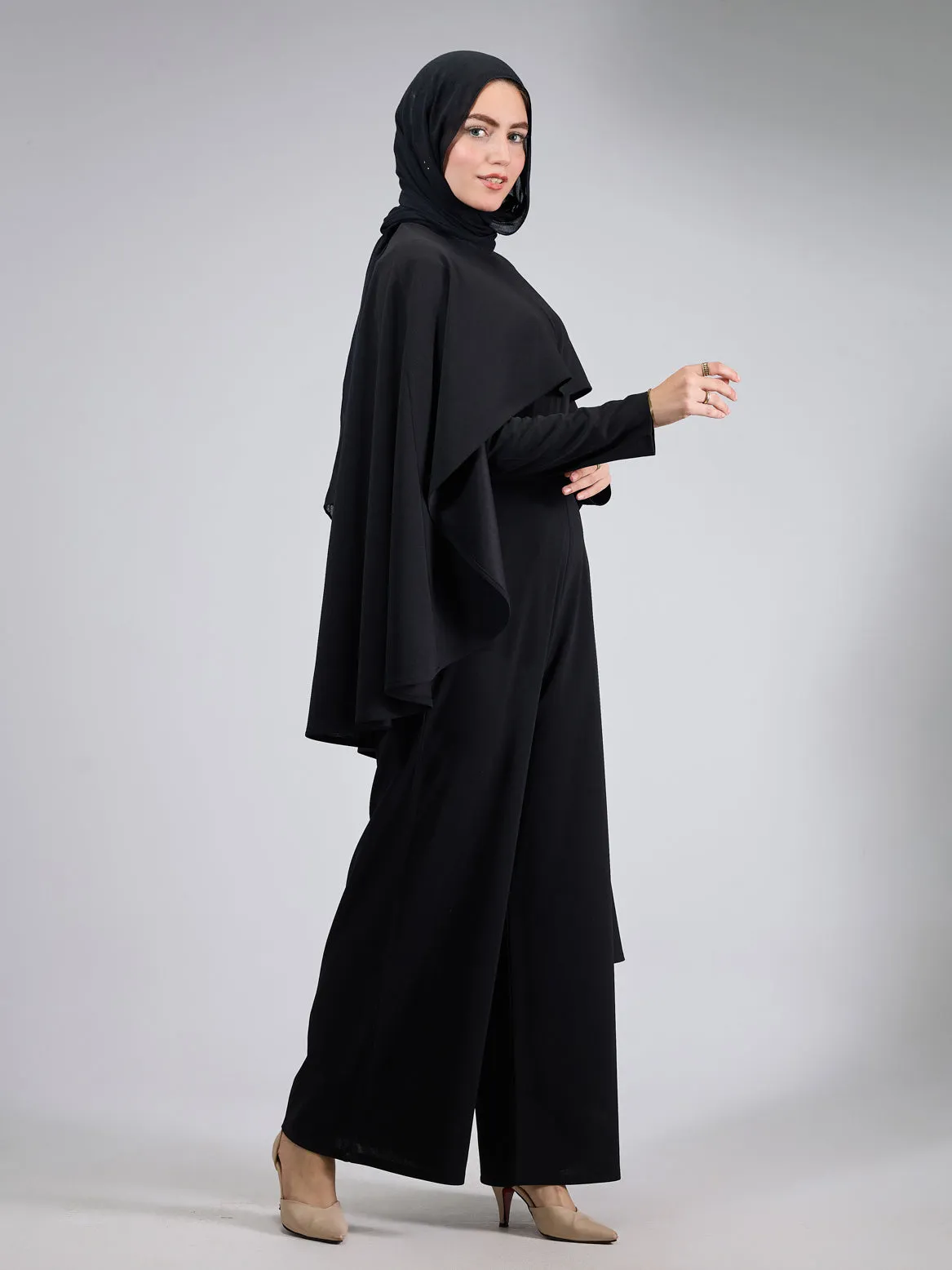 Rastan Timeless Elegance Crepe Modesty Dress with Cape Detail