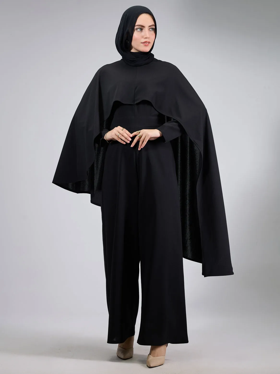 Rastan Timeless Elegance Crepe Modesty Dress with Cape Detail