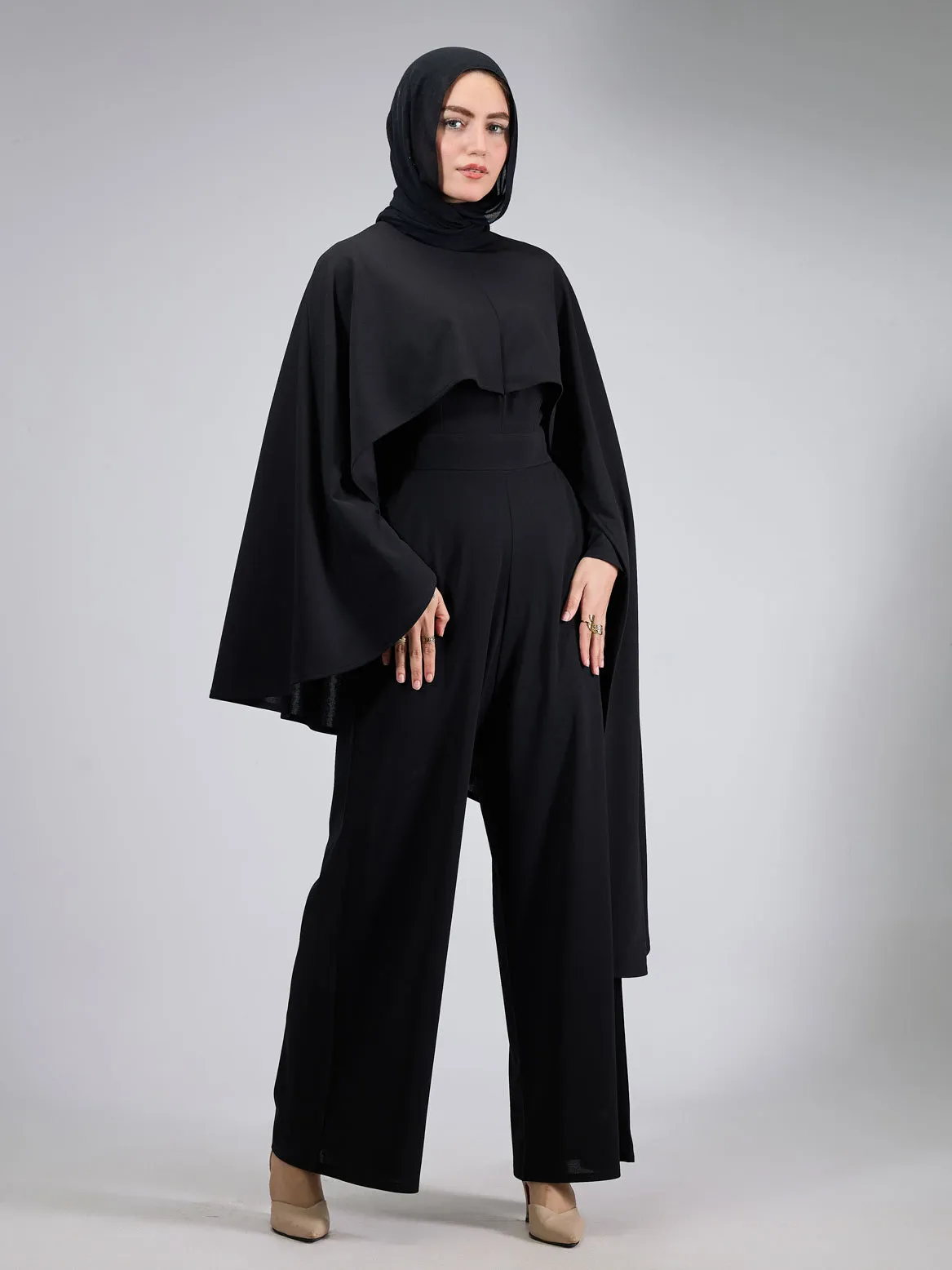 Rastan Timeless Elegance Crepe Modesty Dress with Cape Detail