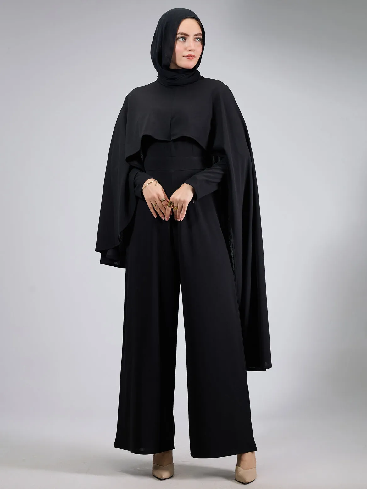 Rastan Timeless Elegance Crepe Modesty Dress with Cape Detail