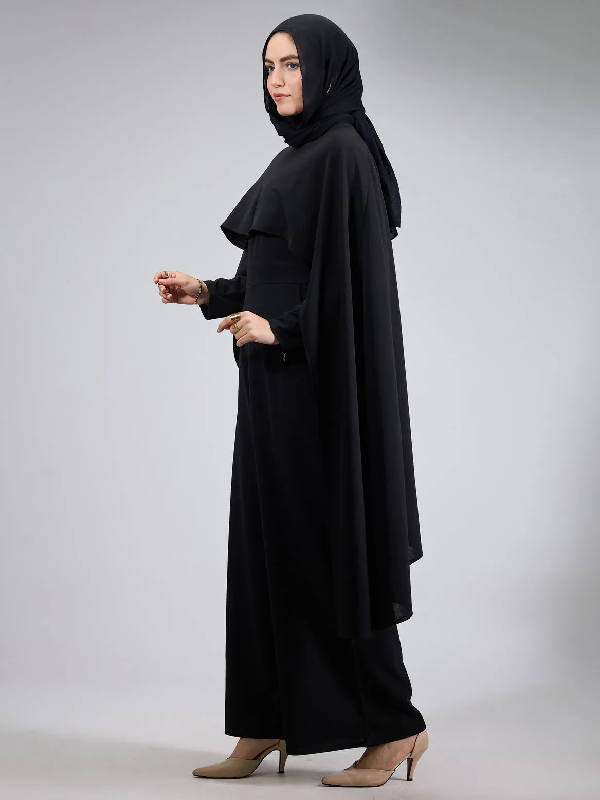 Rastan Timeless Elegance Crepe Modesty Dress with Cape Detail