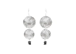 Raw Black Diamond Silver Circle Dangle  Earrings