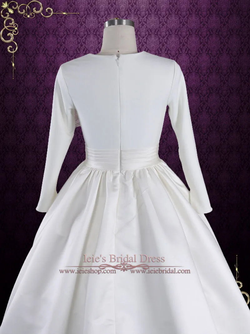 Ready to Wear Modest White Plain Ball Gown Wedding Dress with Long Sleeves | Katrine